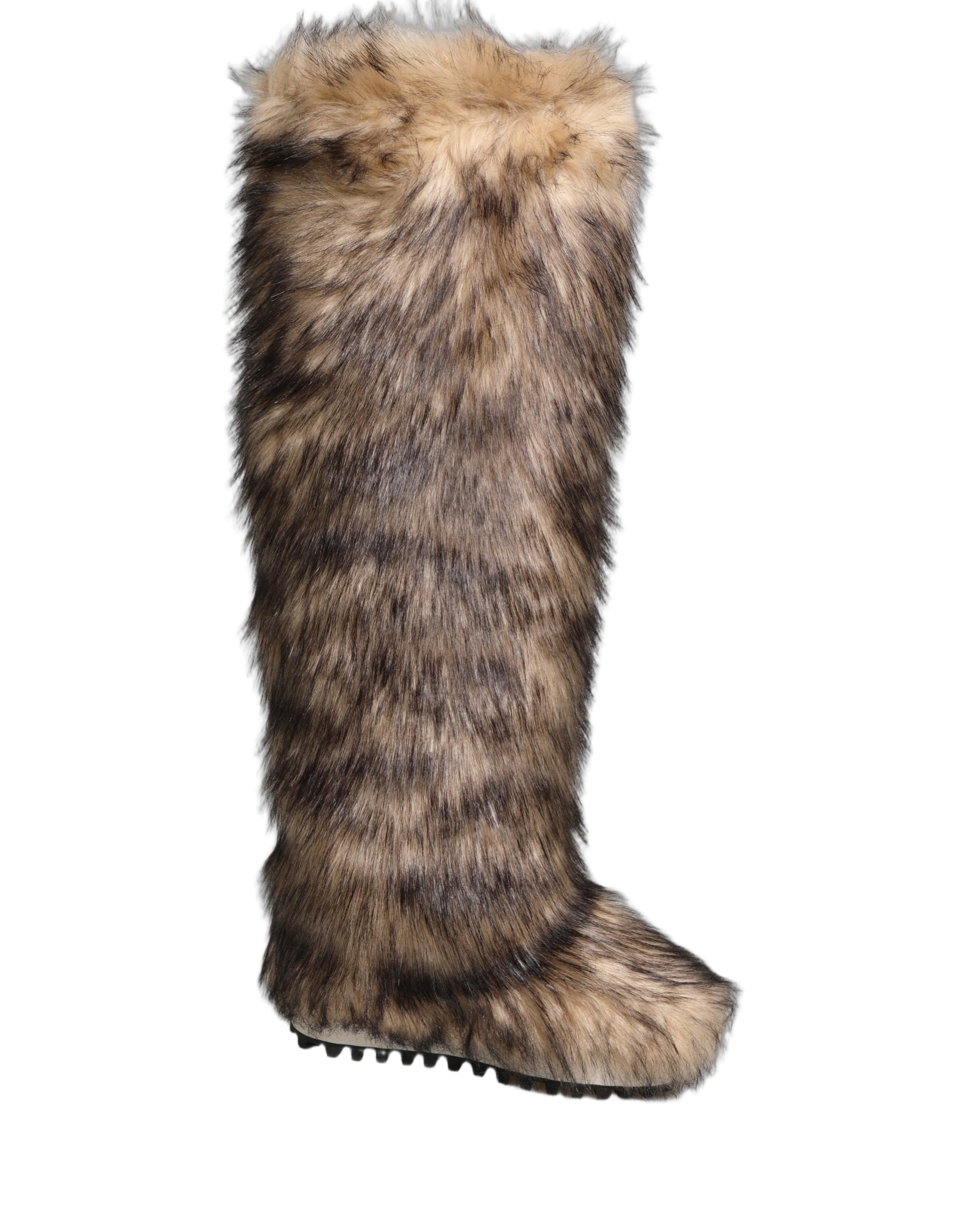 Dolce & Gabbana Brown Faux Skim Ski Fur Knee High Boots Men's Shoes
