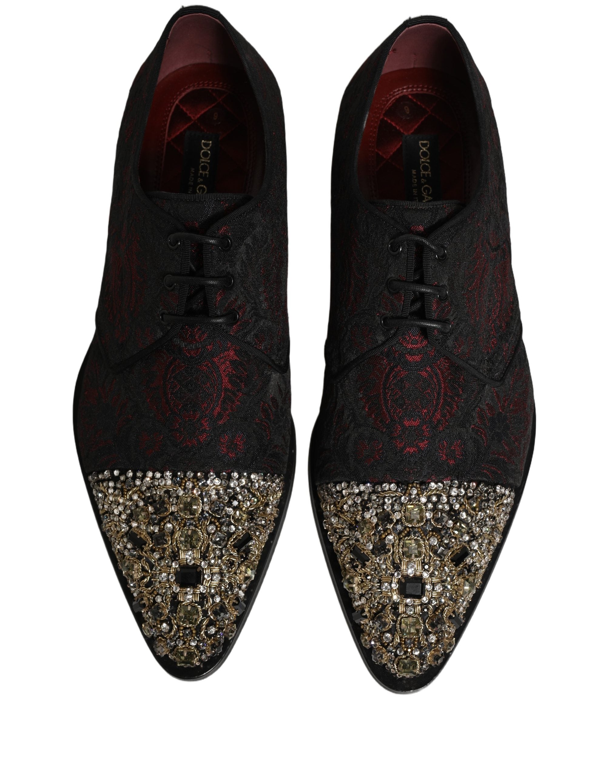 Dolce & Gabbana Dolce & Gabbana Black Red Embellished Derby Dress Formal Men's Shoes