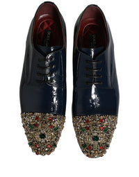 Dolce & Gabbana Dolce & Gabbana Blue Embellished Men Derby Dress Formal Men's Shoes
