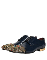 Dolce & Gabbana Dolce & Gabbana Blue Embellished Men Derby Dress Formal Men's Shoes