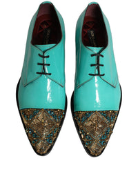 Dolce & Gabbana Aqua Blue Embellished Derby Dress Formal Men's Shoes