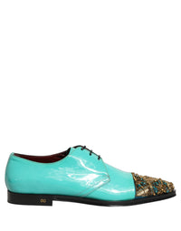 Dolce & Gabbana Aqua Blue Embellished Derby Dress Formal Men's Shoes