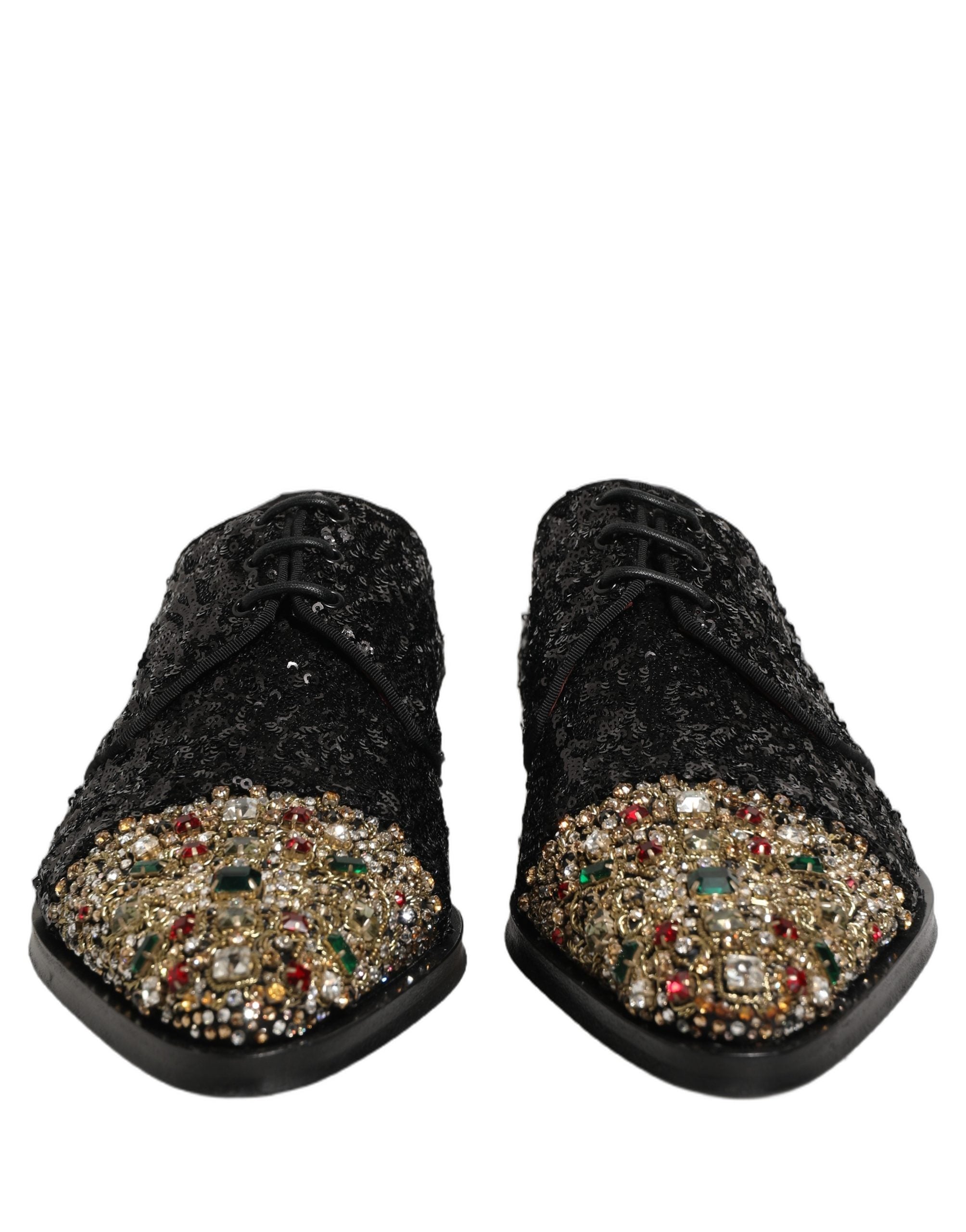 Dolce & Gabbana Dolce & Gabbana Black Sequin Embellished Men Derby Dress Men's Shoes