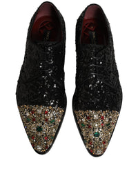 Dolce & Gabbana Dolce & Gabbana Black Sequin Embellished Men Derby Dress Men's Shoes