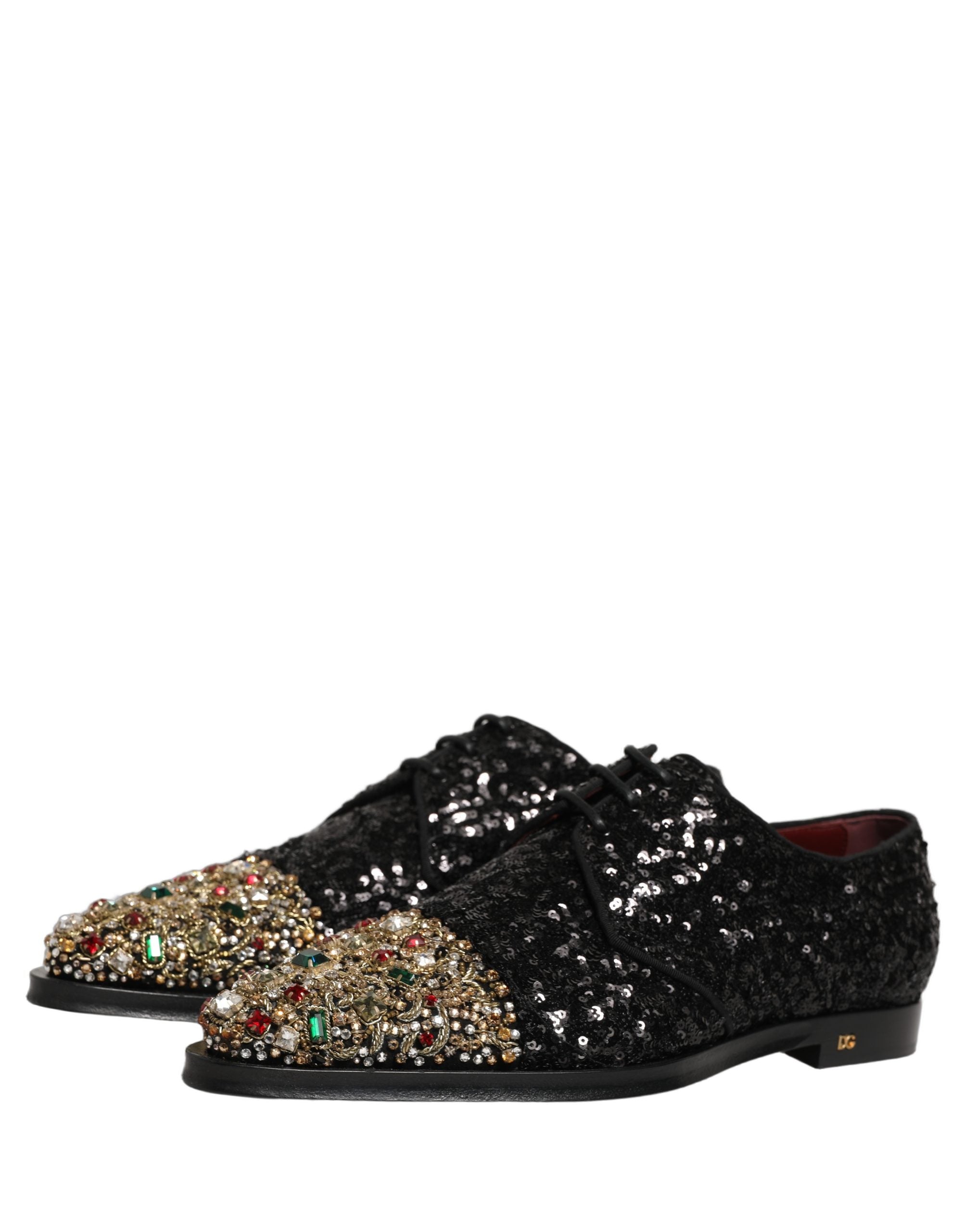 Dolce & Gabbana Dolce & Gabbana Black Sequin Embellished Men Derby Dress Men's Shoes