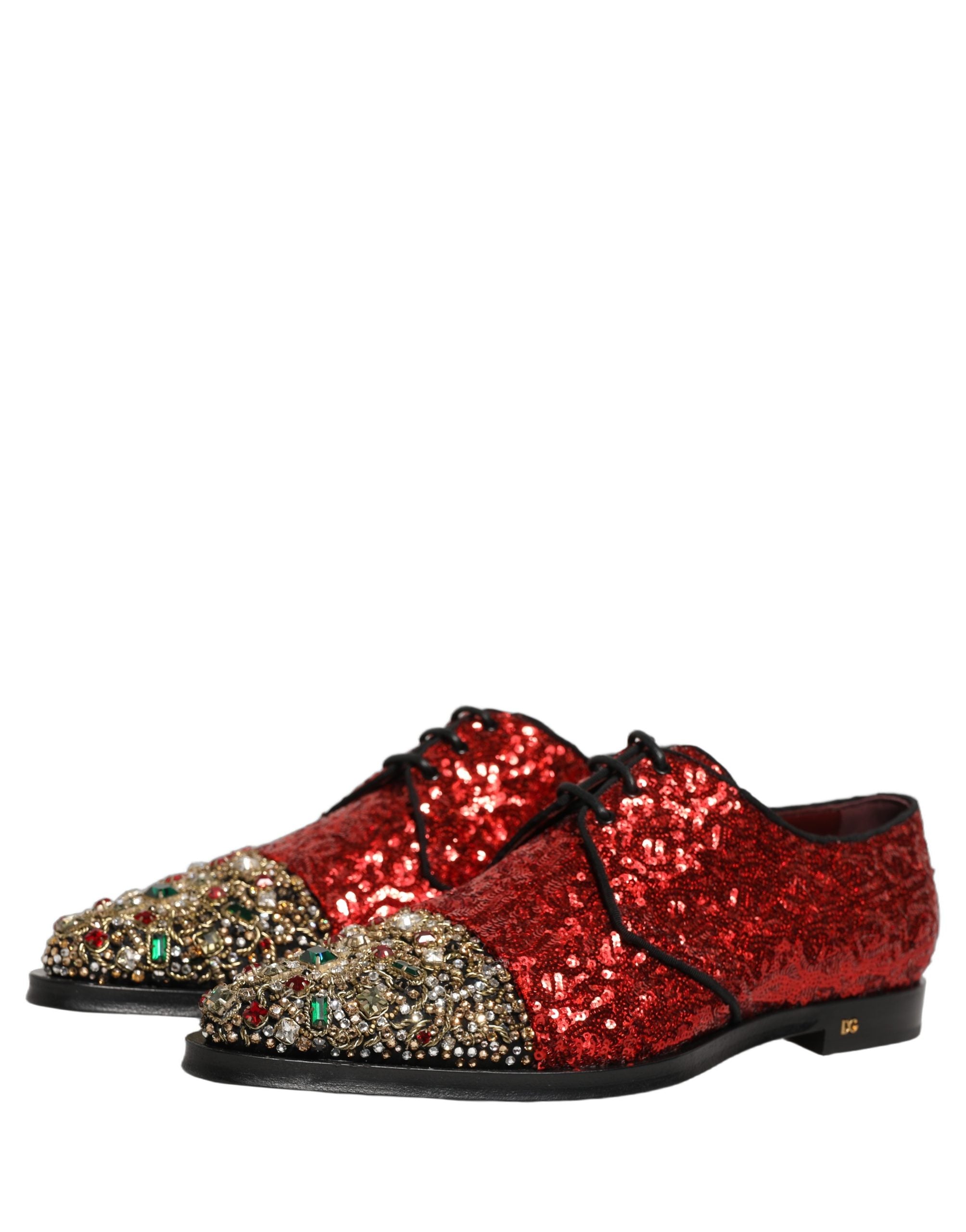 Dolce & Gabbana Dolce & Gabbana Red Sequin Embellished Men Derby Dress Men's Shoes