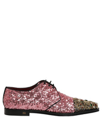Dolce & Gabbana Pink Sequin Embellished Men Derby Dress Men's Shoes
