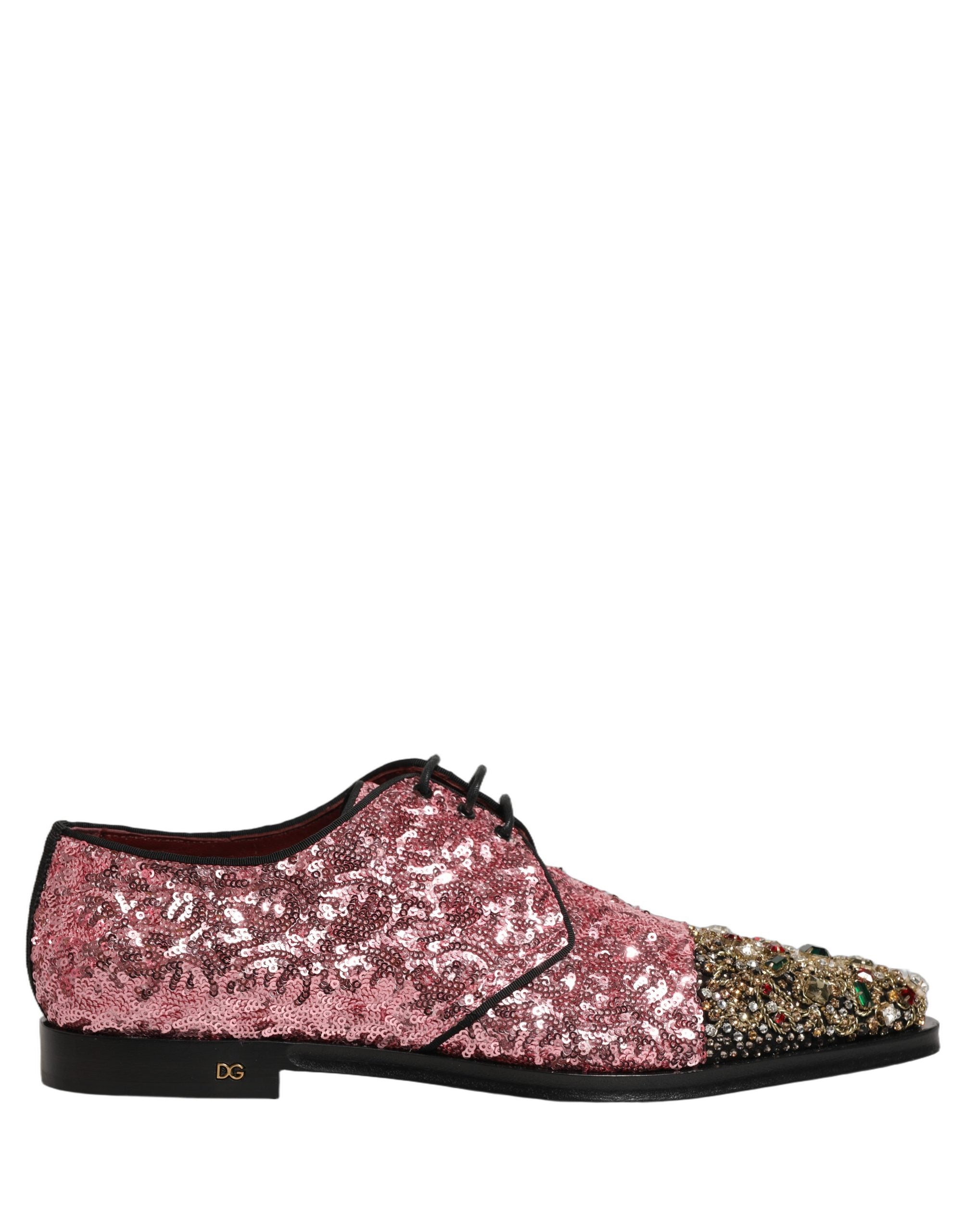 Dolce & Gabbana Pink Sequin Embellished Men Derby Dress Men's Shoes