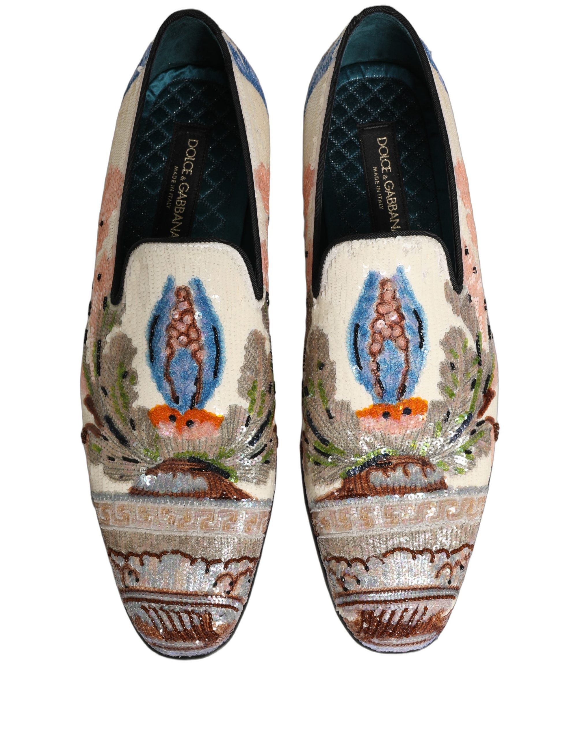 Dolce & Gabbana Multicolor Sequin Embroidered Loafers Men's Shoes