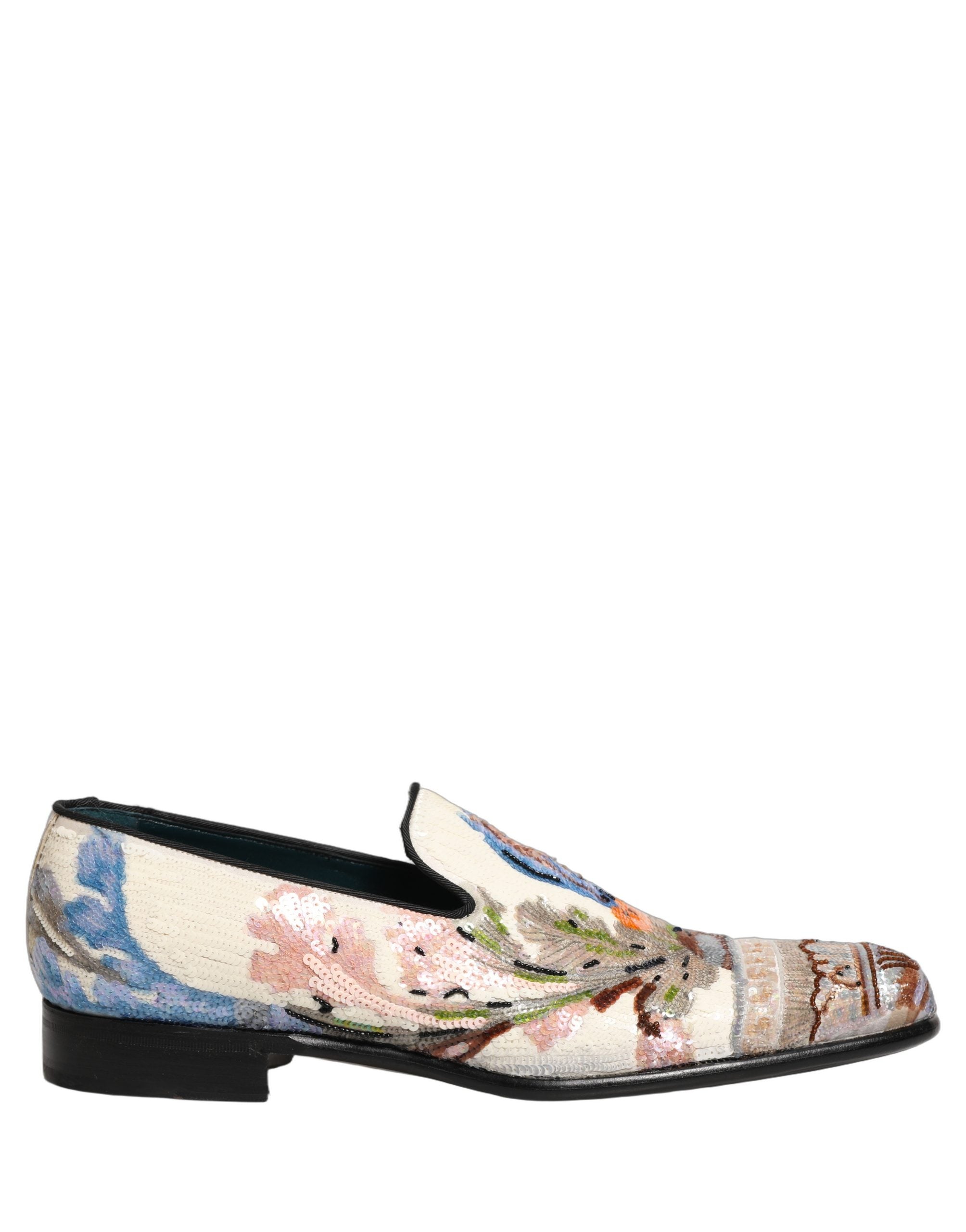 Dolce & Gabbana Multicolor Sequin Embroidered Loafers Men's Shoes