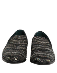 Dolce & Gabbana Black Silver Embellished Slip On Loafers Men's Shoes