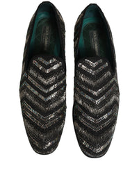 Dolce & Gabbana Black Silver Embellished Slip On Loafers Men's Shoes