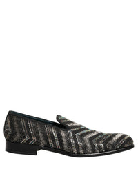 Dolce & Gabbana Black Silver Embellished Slip On Loafers Men's Shoes