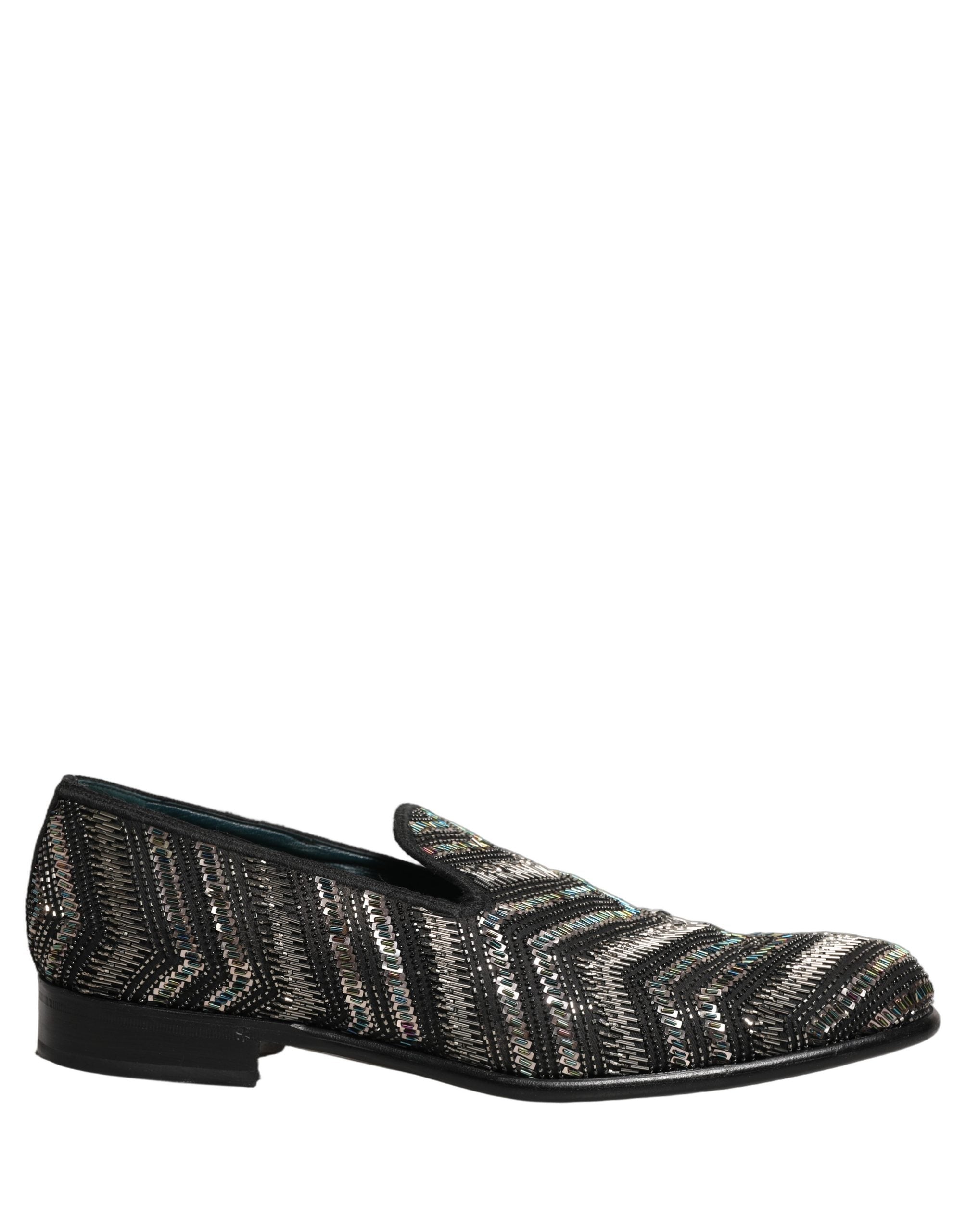 Dolce & Gabbana Black Silver Embellished Slip On Loafers Men's Shoes