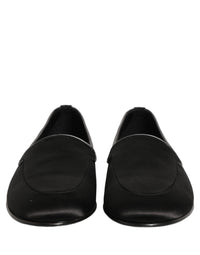 Dolce & Gabbana Black Satin Logo Slip On Flats Loafers Men's Shoes