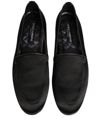 Dolce & Gabbana Black Satin Logo Slip On Flats Loafers Men's Shoes