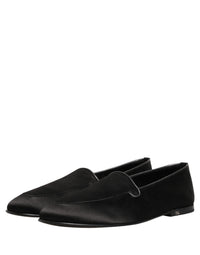 Dolce & Gabbana Black Satin Logo Slip On Flats Loafers Men's Shoes
