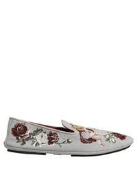 Dolce & Gabbana Gray Crown Rose Angel Embroidery Loafer Men's Shoes