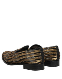 Dolce & Gabbana Gold Striped Sequin Embellished Loafer Men's Shoes