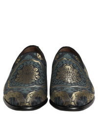 Dolce & Gabbana Black Floral Brocade Slip On Loafers Men's Shoes