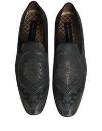 Dolce & Gabbana Black Floral Brocade Slip On Loafers Men's Shoes