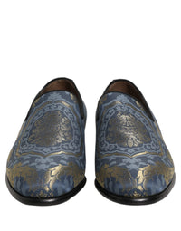 Dolce & Gabbana Blue Floral Brocade Slip On Loafers Men's Shoes