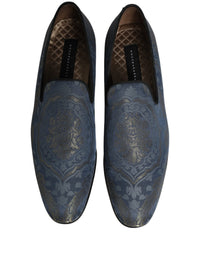 Dolce & Gabbana Blue Floral Brocade Slip On Loafers Men's Shoes