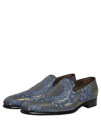 Dolce & Gabbana Blue Floral Brocade Slip On Loafers Men's Shoes