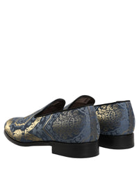 Dolce & Gabbana Blue Floral Brocade Slip On Loafers Men's Shoes