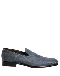 Dolce & Gabbana Blue Floral Brocade Slip On Loafers Men's Shoes