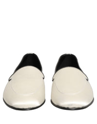 Dolce & Gabbana White Satin Logo Slip On Flats Loafers Men's Shoes