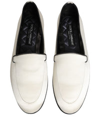 Dolce & Gabbana White Satin Logo Slip On Flats Loafers Men's Shoes