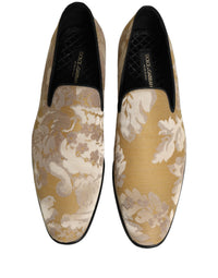 Dolce & Gabbana Gold Floral Print Jacquard Men Loafers Men's Shoes