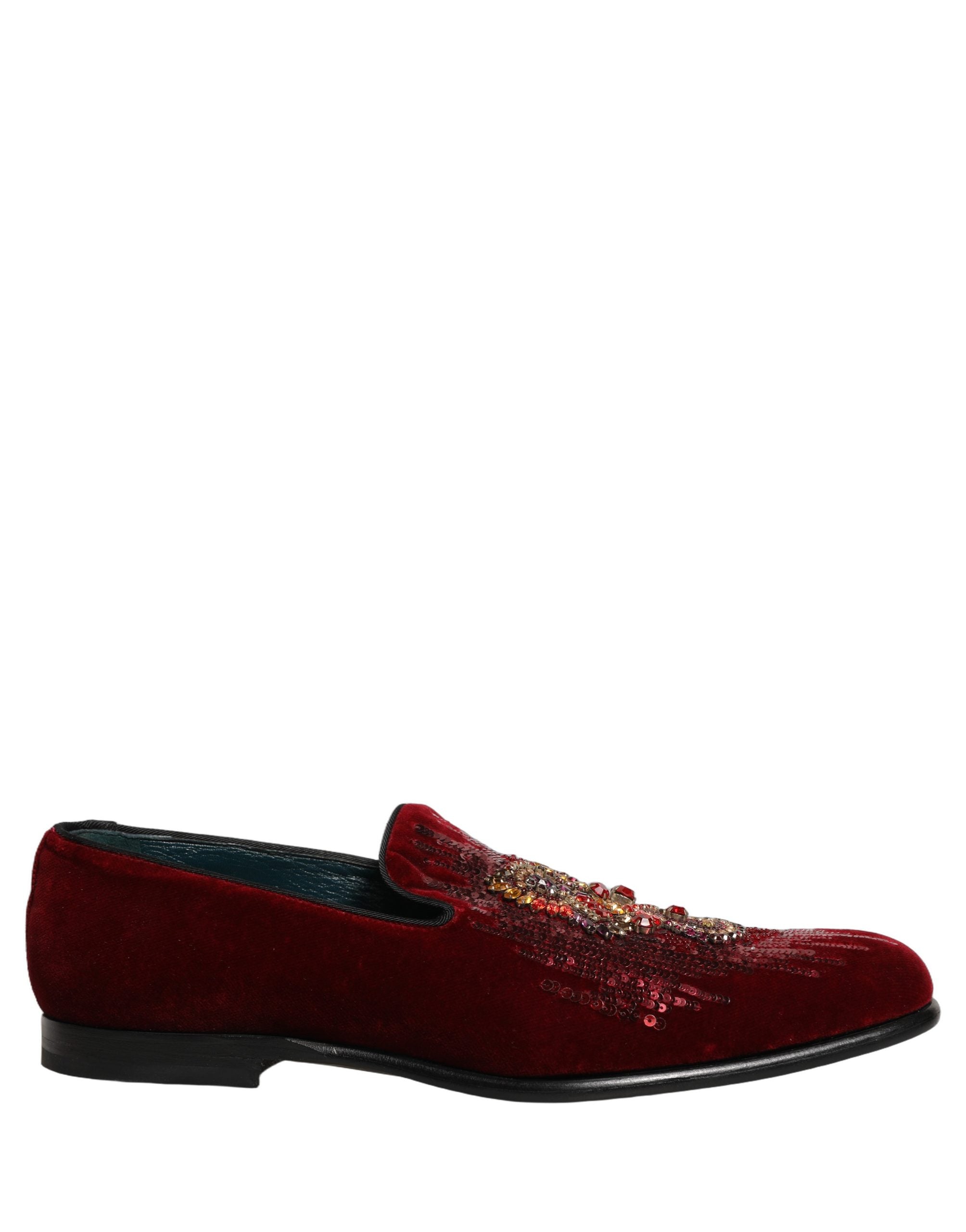 Dolce & Gabbana Maroon Sequin Gemstone Dress Loafers Men's Shoes