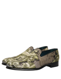Dolce & Gabbana Brown Baroque Print Slip On Loafers Men's Shoes