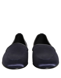 Dolce & Gabbana Blue Satin Logo Slip On Flats Loafers Men's Shoes