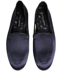 Dolce & Gabbana Blue Satin Logo Slip On Flats Loafers Men's Shoes