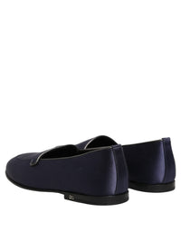 Dolce & Gabbana Blue Satin Logo Slip On Flats Loafers Men's Shoes