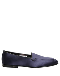 Dolce & Gabbana Blue Satin Logo Slip On Flats Loafers Men's Shoes