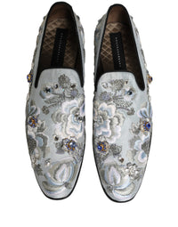 Dolce & Gabbana White Floral Embellished Men Loafers Men's Shoes