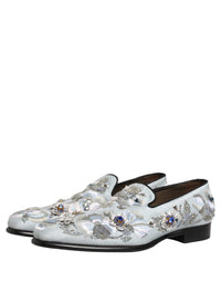 Dolce & Gabbana White Floral Embellished Men Loafers Men's Shoes