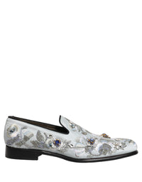 Dolce & Gabbana White Floral Embellished Men Loafers Men's Shoes