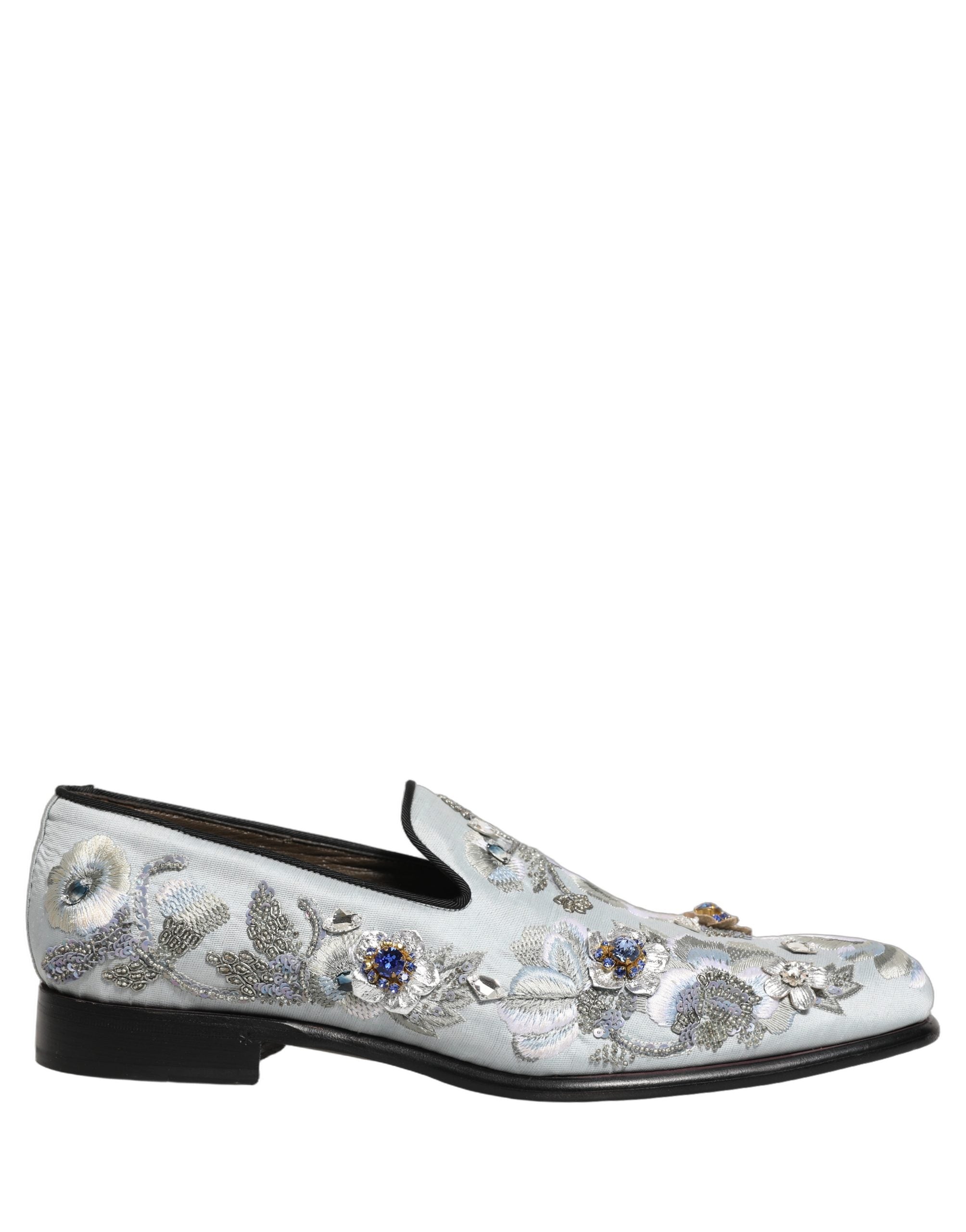 Dolce & Gabbana White Floral Embellished Men Loafers Men's Shoes