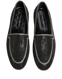 Dolce & Gabbana Black Crystal Embellished Men Loafers Men's Shoes