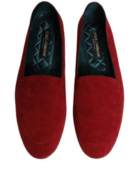 Dolce & Gabbana Red Suede Logo Slip On Flats Loafers Men's Shoes