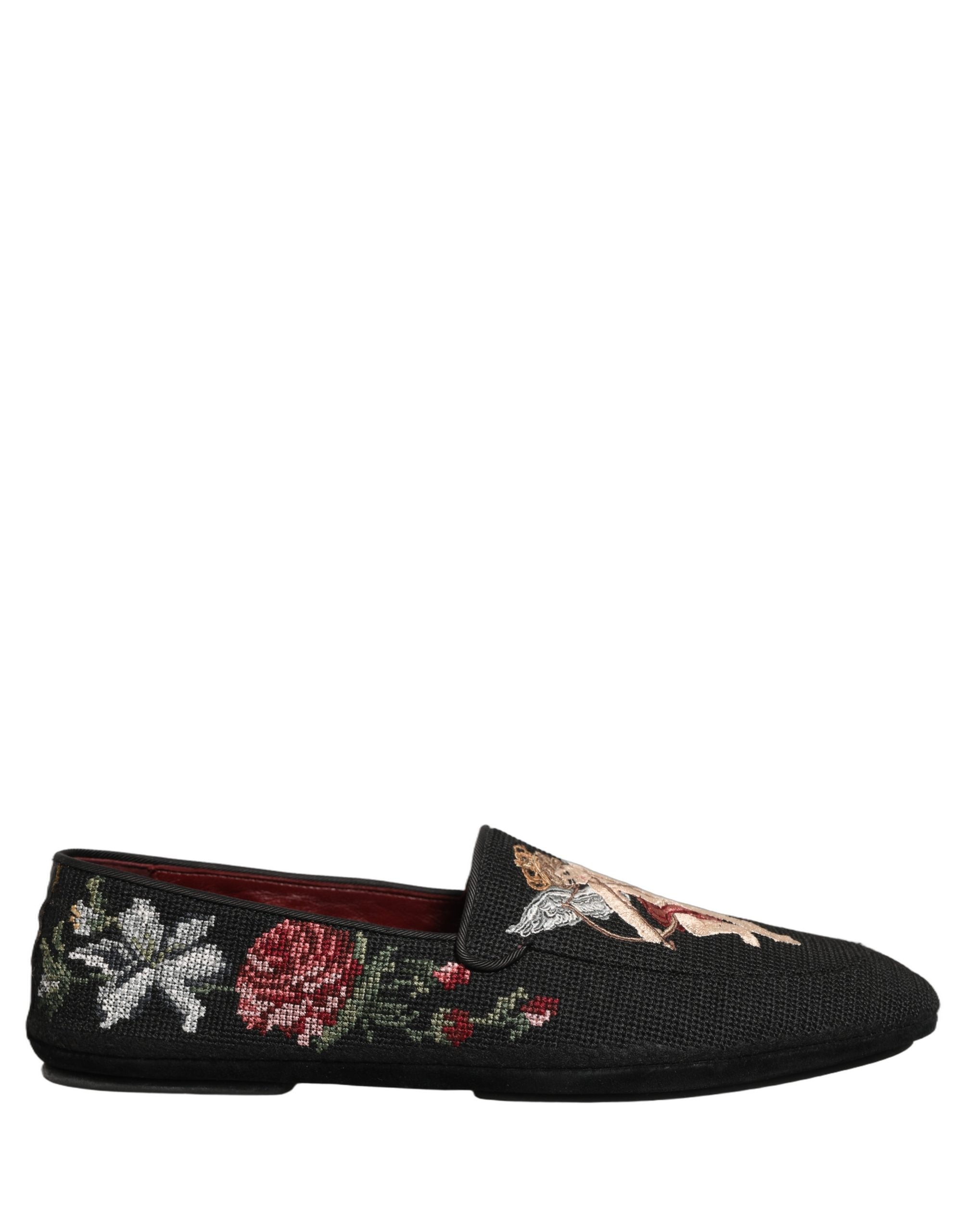 Dolce & Gabbana Black Baroque Angel Crown Rose Loafers Men's Shoes