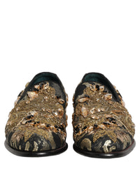 Dolce & Gabbana Black Velvet Embellished Dress Loafers Men's Shoes