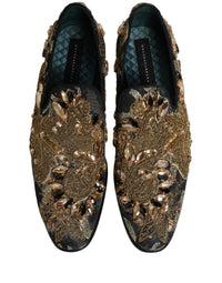 Dolce & Gabbana Black Velvet Embellished Dress Loafers Men's Shoes