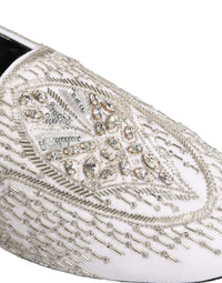 Dolce & Gabbana White Satin Embellished Dress Loafers Men's Shoes