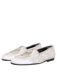 Dolce & Gabbana White Satin Embellished Dress Loafers Men's Shoes